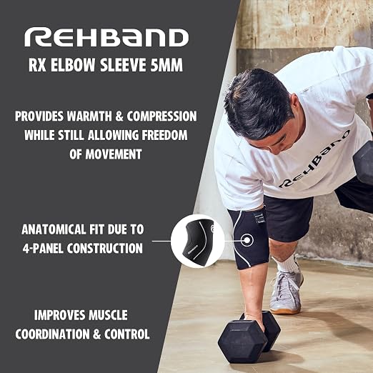 Rehband Elbow 5mm Compression Sleeve, Neoprene Sleeves for Weightlifting, Anatomical Design, Non-Slip & Close Fitting, Elbow Support Unisex, Colour:Arctic/White, Size:Small