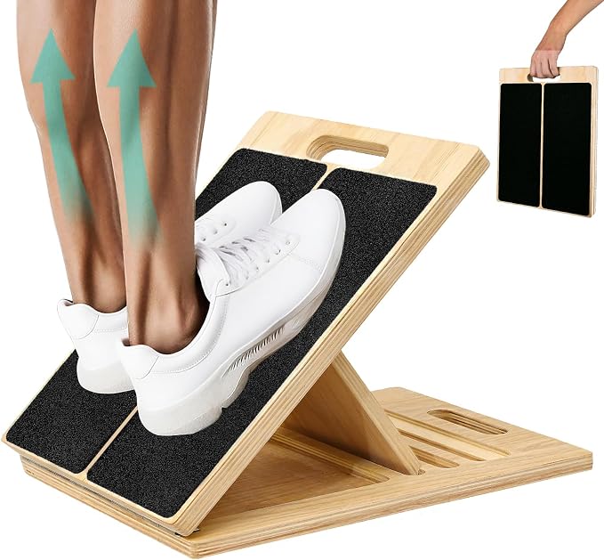 Calf Stretching Slant Board, 5 Adjustable Angles Wooden 350 LBS Non-Slip Portable Therapy Foot Stretcher with Training Poster, Relief Plantar Fasciitis, Achilles, Leg Heel Ankle Pain