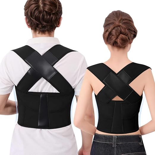Posture Corrector for Women and Men Plus Size Full Back Support Brace Straightener Scoliosis Spine Upper Back Pain Relief Adjustable Shoulder Instant Posture Corrector with Hunchback (Black, X-Large)