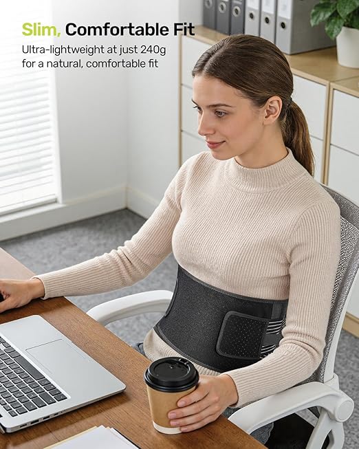Rakiie Slim Back Brace for Lower Back Pain Relief, Lightweight & Breathable Back Support Brace for Men Women, Ergonomic Light Lumbar Support for Everyday Wear, Light Gray XL