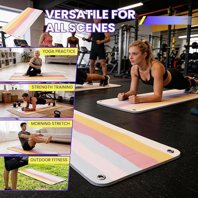 Garvee Hanging Exercise Mat, 71x24 / 56x24 Inch PVC Fitness & Yoga Mat for Group Classes, 5mm Thick with Reinforced Holes, Commercial Grade Gym Mat, Black/Blue/Multicolor