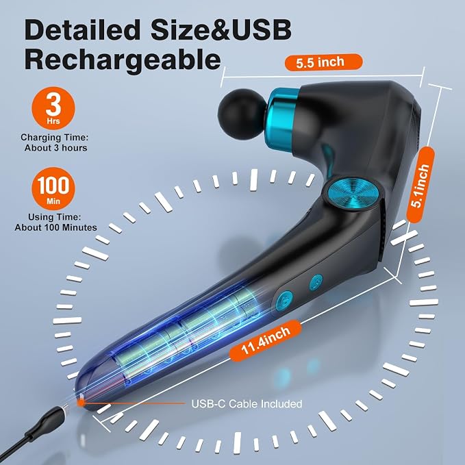 Foldable Heat Cold Massage Gun, 9 Speeds 10 Heads Cordless Handheld Percussion Massagers, Portable Electric Muscle Pain Relief Massager Gifts for Men Women Dad