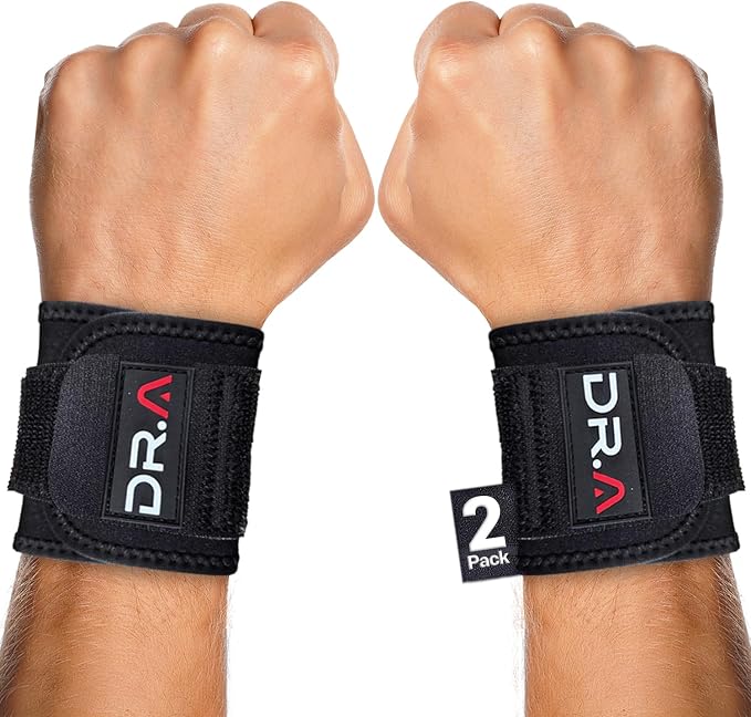 Dr. Arthritis Carpal Tunnel Wrist Brace & Wrist Wrap (2-Pack) Bundle – Adjustable Hand Brace Support for Carpal Tunnel Relief, Tendonitis, Fitness, and Injury Protection (Right or Left Hand, Black)