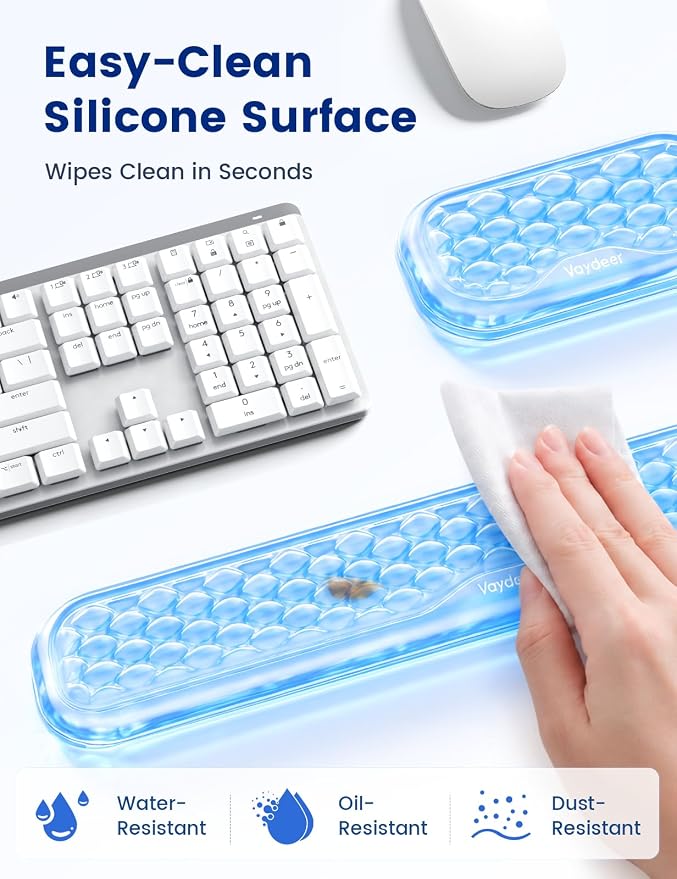 Vaydeer Gel Wrist Rest for Keyboard and Mouse, Ergonomic Keyboard Support Pad with Non-Slip Base, Soft Wrist Support for Typing, Home Office, Gaming, Laptop, Clear