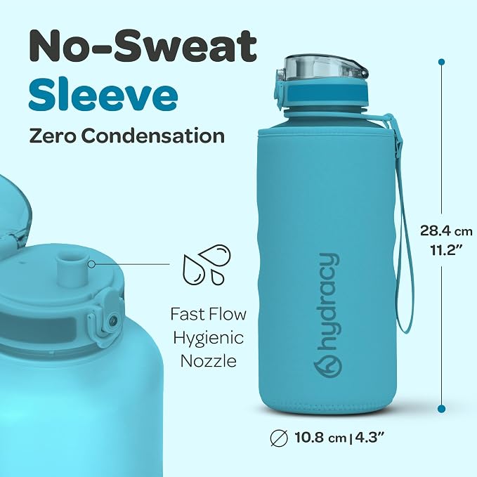 Hydracy 2L Large Water Bottle, 100% BPA Free Tritan Plastic, Leakproof, Zero Condensation, Motivational Timeline, Safe, Non-Toxic, Durable, Smart Design | BPA-Free Tritan, Leakproof Flip-Top Lid,No-Sweat Sleeve,Carry Strap,Daily Intake Tracking for Gym...