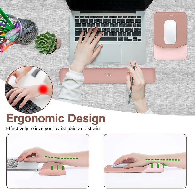 MOSISO Wrist Rest Support Mouse Pad & Keyboard Set, Salmon Pink | Rectangular Ergonomic Mousepad, Non-Slip Base, Home/Office Pain Relief & Easy Typing, Neoprene Cloth & Raised Silicone Lining