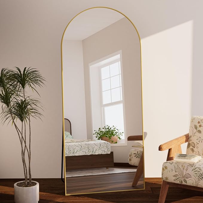 Arched Full Length Mirror 69"x25" Leaning Hanging for Decor Gold | Standing Body Mirror with Aluminum Frame for Bedroom Cloakroom Living Room Make-up Gift