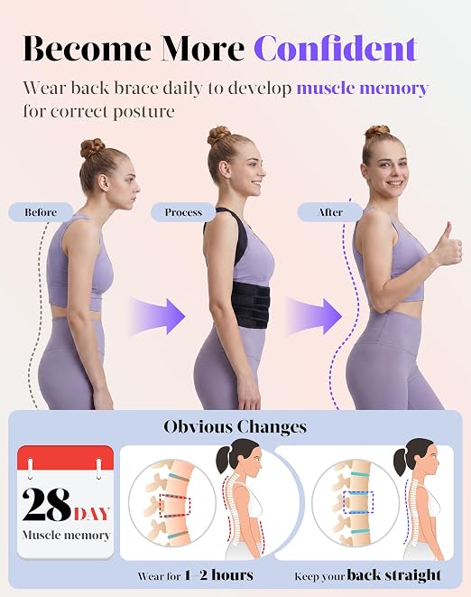 Posture Corrector for Women and Men, Full Back Support Brace, Adjustable Shoulder Straightener, Improving Posture, Relief Upper and Lower Back, Neck Pain, Full Black, Small