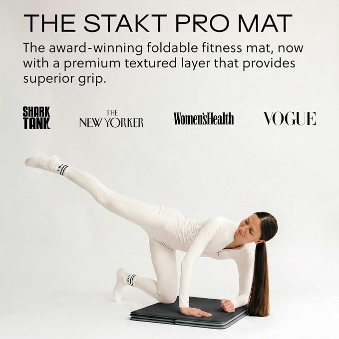 Stakt Foldable Yoga Mat Pro - Non Slip 2 in 1 Fitness Exercise Mat | Premium textured grip, 12 mm thick, folding design, EVA foam blend, supports Pilates, barre, and strength training