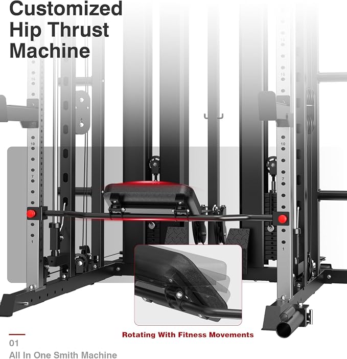 DONOW Smith Machine with Weight Stacks Home Gym System Cable Crossover | Multi Function, All in One, Heavy Duty, Lat Pulldown Bench, Hip Thrust Attachment, Smooth Smith Bar and Cable System