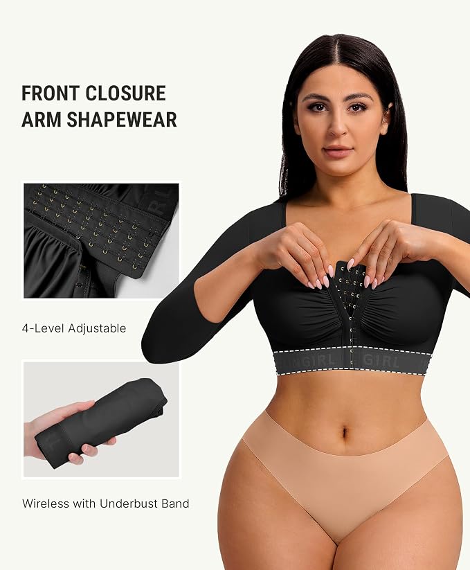 FeelinGirl Arm Compression Sleeve Women Post Arm Lipo Shaper | Front Closure, Compression Bra with Sleeves, Breast Lift, Back Smooth, Post Augmentation Lymphedema Recovery