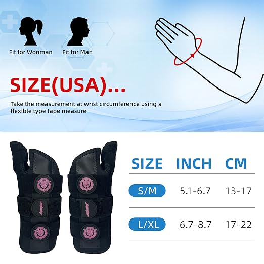 JUPITER Carpal Tunnel Wrist Brace with Thumb Support, Day & Night Thumb Spica Splint for Right Hand, Ideal for De Quervains Tenosynovitis, Tendonitis & Typing Pain Relief - Large/XLarge, Black-Pink for Men & Women