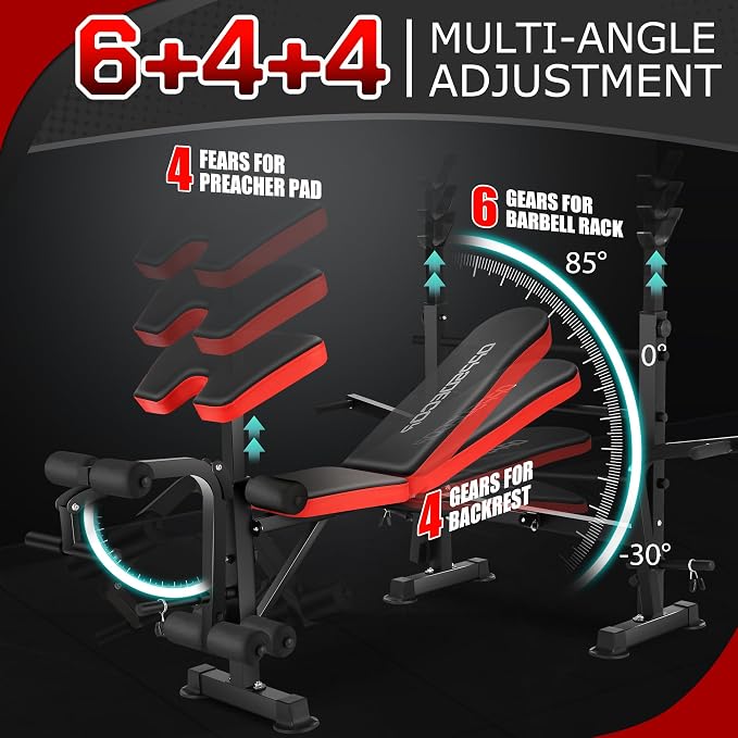 OPPSDECOR 900LBS Weight Bench Set Adjustable Workout Bench for Home Gym | Bench Press, Incline Press, Squat Rack, Leg Developer, Preacher Curl Pad, Fits 6-7ft Barbells, 2-Second Fold, 38-in Rear Rack