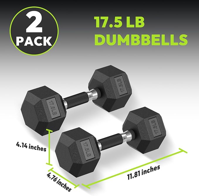 HANDBODE Rubber Encased Hex Dumbbell Pair, 2.5-65 lb | Non-Slip Handle Design for Secure & Comfortable Grip, Hand Weights for Strength Training, Fitness & Home Gym