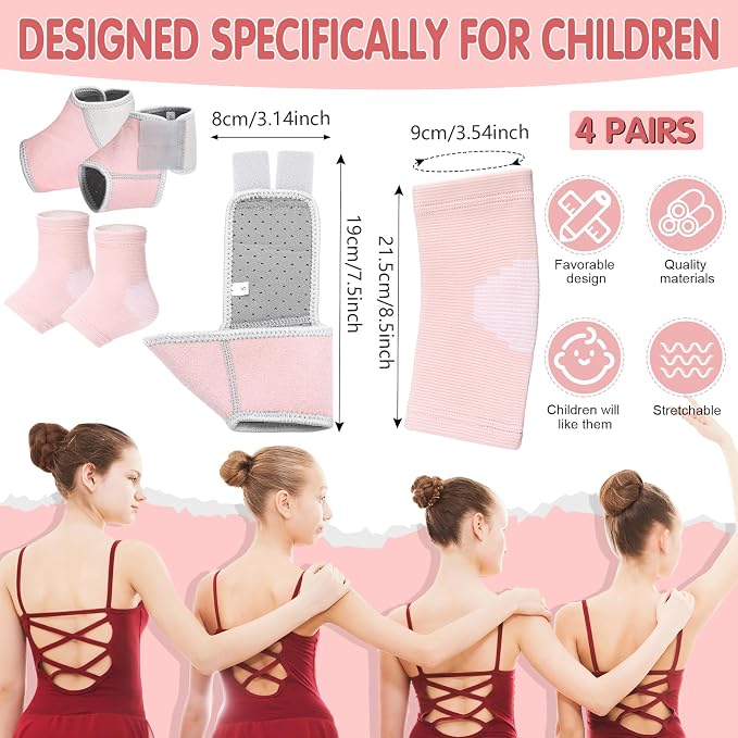 Tarpop 2 Pairs Kids Ankle Brace Set Foot Support Stabilizer Wraps Protector Guard Knitted Ankle Sleeve Sock Support Compression Socks for Injury Prevention(Pale Pink,Large)