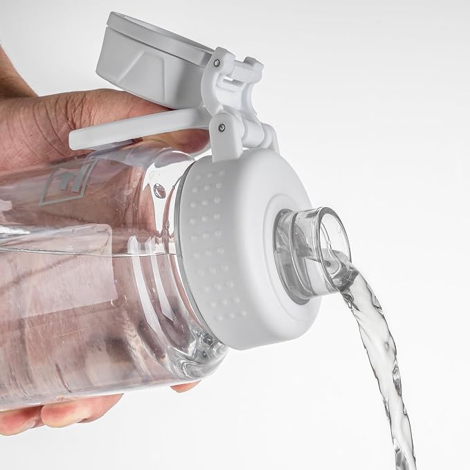 Fanhaw 32 oz Clear BPA-Free Tritan Water Bottle with Fast-Flow Spout Lid, BPA-Free & Leak-Proof Wide-Mouth Reusable Bottle for Gym, School & Office, Back to School Essentials (Clear&White)