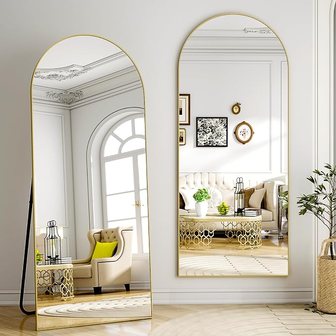 Arched Full Length Mirror 65"x24" Leaning Hanging for Decor Gold | Standing Body Mirror with Aluminum Frame for Bedroom Cloakroom Living Room Make-up Gift