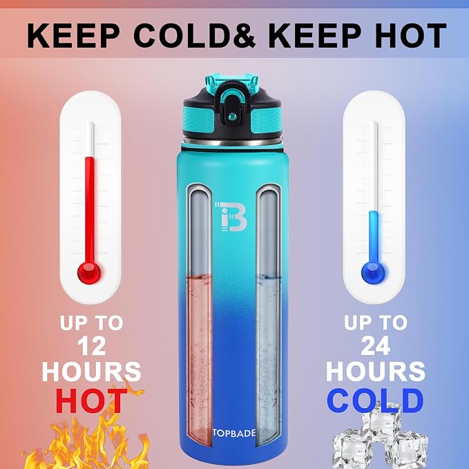 TOPBADE 32oz Insulated Water Bottle with Straw Lid & Spout Lid & Paracord Handle, Stainless Steel Water Bottle Wide Mouth, Double Wall for Women Men Gym Fitness Outdoor