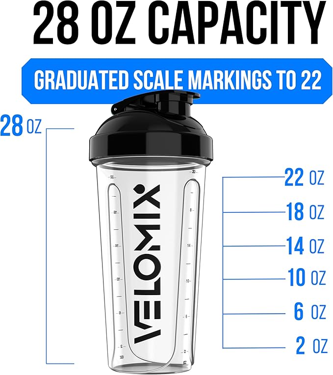 VELOMIX 2 Pack 28oz Protein Shaker Bottle for Protein Mixes, Transparent | 2x Wire Whisk, Leak Proof Shaker Cups for Protein Shakes, Stackable, Dishwasher safe, BPA free, Pre Workout and Fitness ready