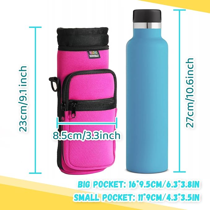 Nuovoware Water Bottle Carrier Bag, 25oz/32oz, Plum Red | Adjustable Shoulder Hand Strap, 2 Pocket, Neoprene Sleeve, For Hiking Travelling Camping