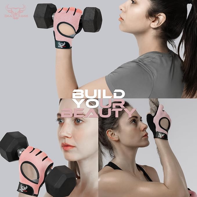 BEAST RAGE Fingerless Weight Lifting Gloves with Palm Protection Padding, Breathable Lightweight Gym Gloves for Men, Women, Weightlifting, Cycling, Exercise, Training Pull Up