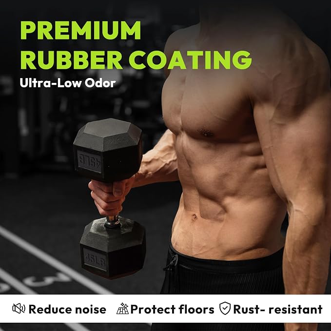HANDBODE Rubber Encased Hex Dumbbell Pair, 2.5-65 lb | Non-Slip Handle Design for Secure & Comfortable Grip, Hand Weights for Strength Training, Fitness & Home Gym