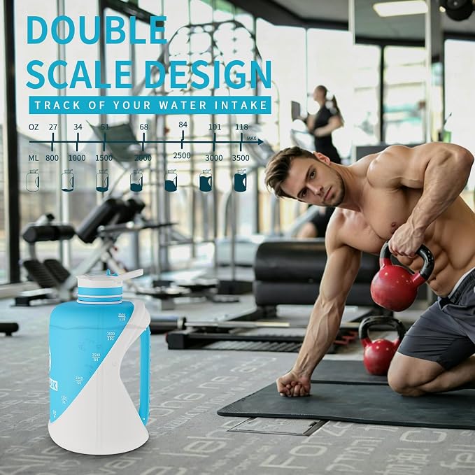 1 Gallon Water Bottle with Straw and Chug Lid, Dishwasher Safe Large Gym Jug, BPA Free Leakproof Plastic Sports Flask with Easy to Clean Handle & Carry Strap, 128 oz Water Bottle