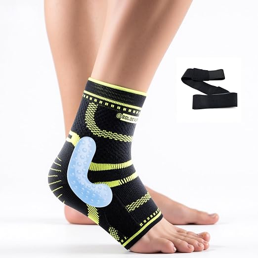 Ankle Brace for Men & Women,Sprained Ankle Support with Dual Silicone Pads,Ankle Compression Sleeve with Adjustable Strap,Targeted Compression for Plantar Fasciitis Relief (Black, Medium)