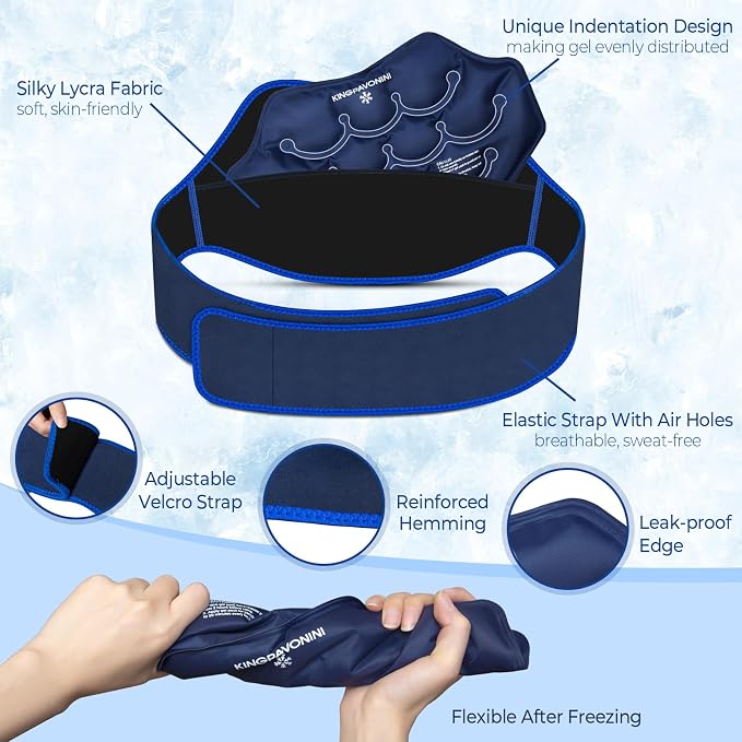 Extra Large Ice Pack for Back Pain Relief, 1 Gel Pack, Blue | Leakproof Lower Back Ice Pack, More Gel for Instant Pain Relief, Extension Strap, Hot Cold Therapy, Skin-Safe Lycra Fabric