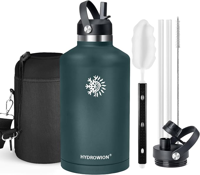 64oz Insulated Water Bottle, Triple Wall Vacuum Stainless Steel Bottle, 48H Cold & 24H Hot, Leak-Proof BPA-F Jug with Straw & Spout Lids for Sports & Outdoor