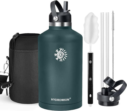 64oz Insulated Water Bottle, Triple Wall Vacuum Stainless Steel Bottle, 48H Cold & 24H Hot, Leak-Proof BPA-F Jug with Straw & Spout Lids for Sports & Outdoor