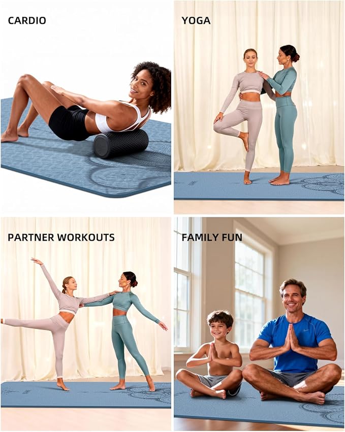 Large Yoga Mat (75.5"x47.6"x0.4"）Extra Wide & Thick 10mm | Non-Slip Exercise Mat, High-Density TPE Mat for Yoga Pilates & Home Gym Workouts