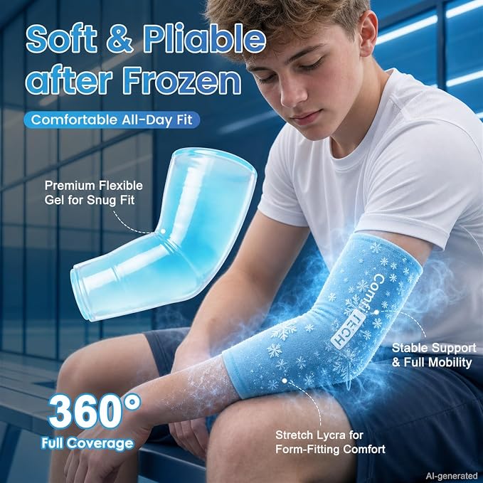 Youth Elbow Ice Pack, Blue, Small | Youth elbow cold sleeve set supports cyclic cooling to relieve sports soreness, joint stiffness & post-training fatigue