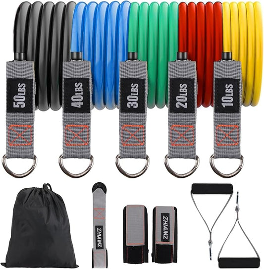 Resistance Bands with Handles, Exercise Bands with Handles, Door Anchor | Physical Therapy & Rehab, Home Workout Pilates Yoga, Non-Slip Handles, Portable Travel, TPE