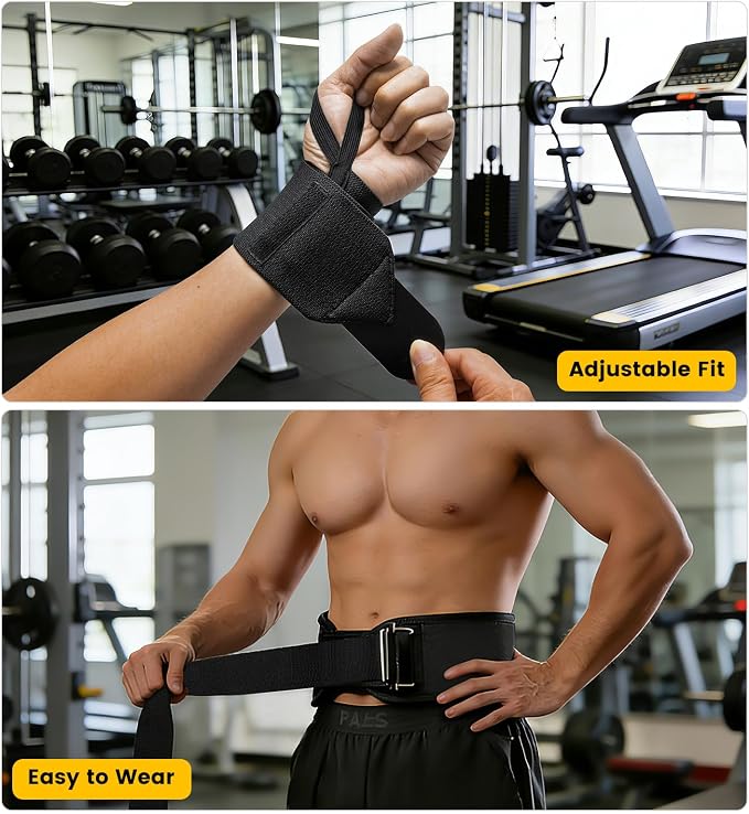 Weightlifting Belt & Wrist Wraps Combo - Auto-Lock Weight Lifting Belt 6.5" Back Support with 0.4" Foam, Adjustable Wrist Wraps for Weightlifting - for Men & Women Beginners & Pros