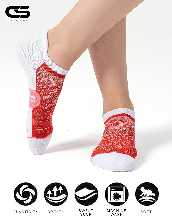 CS CELERSPORT 6 Pack Women's Ankle Running Socks Cushioned Low Cut Tab Athletic Socks
