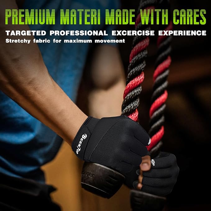 Seektop Padded Workout Gloves for Men & Women: Excellent Grip Gym Gloves | Breathable Lightweight, with Full Palm Protection,Gym Weight Lifting for Fitness, Training