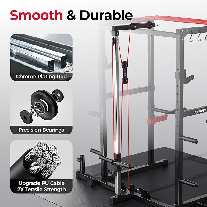 SPORTSROYALS Power Rack, Multi-Functional Power Cage, Squat Rack with Pulley System & LAT Pull Down, Workout Cage with J Hooks for Home Gym
