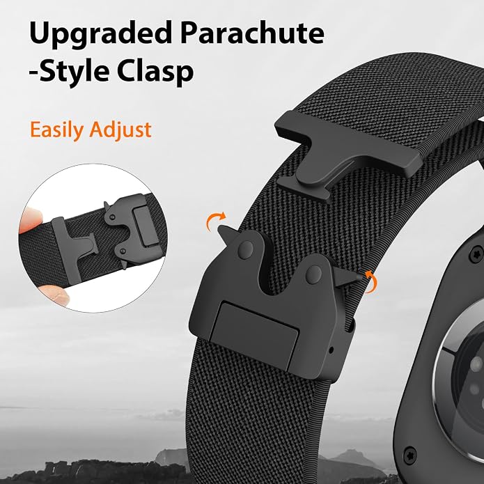 Elastic Sport Band for Apple Watch Ultra 3/2/1 Bands 49mm 46mm 45mm 44mm 42mm 41mm 40mm 38mm Men Women, Adjustable Parachute Buckle Nylon Fabric Wristband for iWatch Series 11 10 SE 9 8 7 6 5 4 3