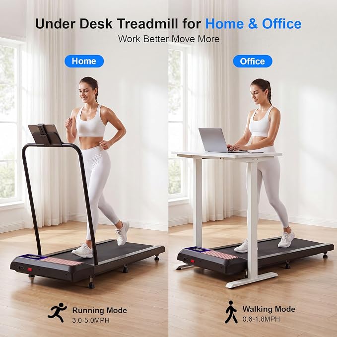 Walking Treadmill Pad with 0-8% Incline,2.5HP Walking Treadmill Mat for Home & Office,Portable Treadmill with Handle Bar