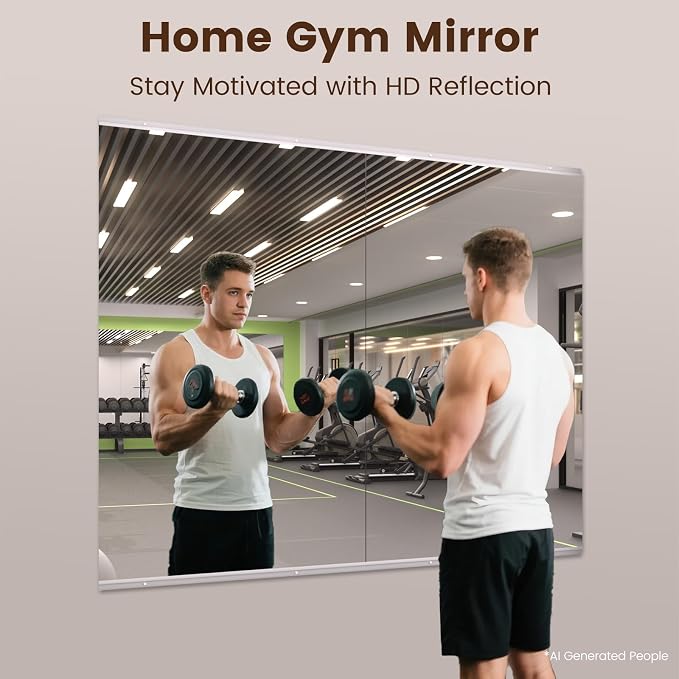 LOAAO Home Gym Mirror 48"x24", 2 PCS | Frameless, Tempered Glass, Large Workout Mirrors, For Home Gym, Dance Studio, Yoga Room, Garage Gym