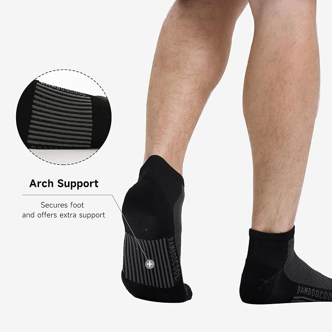 BAMBOO COOL Men's Athletic Ankle Socks Moisture Wicking, Anti-Odor Breathable Running Mesh Socks Arch Support, 8 Pack