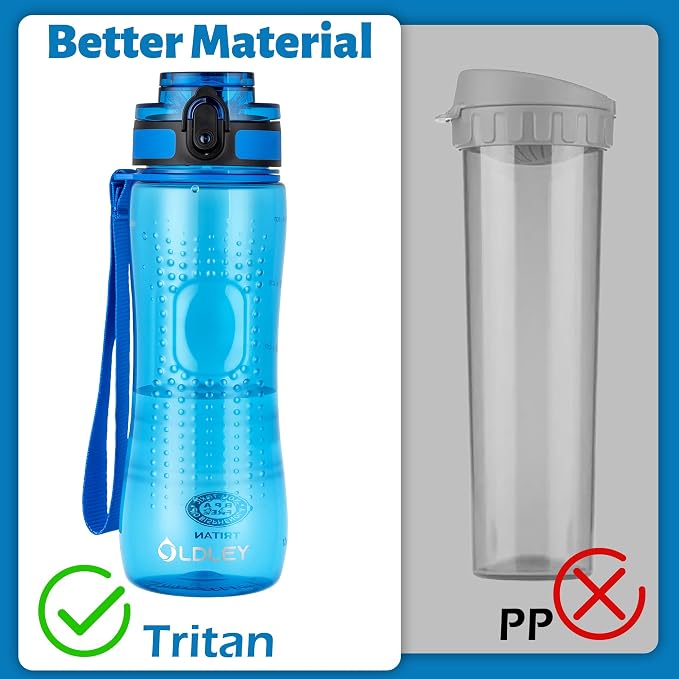 OLDLEY 25 oz Water Bottle, Motivational Water Bottle with Time Marker, Sports Water Bottle With Strap, Leakproof & BPA Free Large Water Bottles for School, Gym, Travel, Outdoor, Transparent-Blue