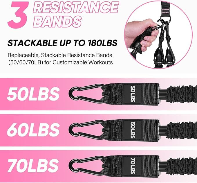 Adjustable Length Pedal Resistance Band with Handle for Working Out, Replaceable 180Lbs Exercise Bands with Foot Pedals, Home Gym Workout Equipment for Women Men Strength Training, Stretching