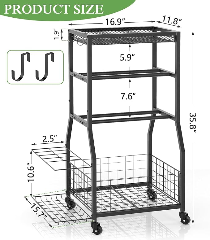 Home Gym Storage Rack, Dumbbell Rack with Yoga Mat Storage, Weight Rack Stand with Lockable Wheels and Hooks, Home Workout Equipment Organizer for Yoga, Dumbbell, Kettlebells, Ball Storage