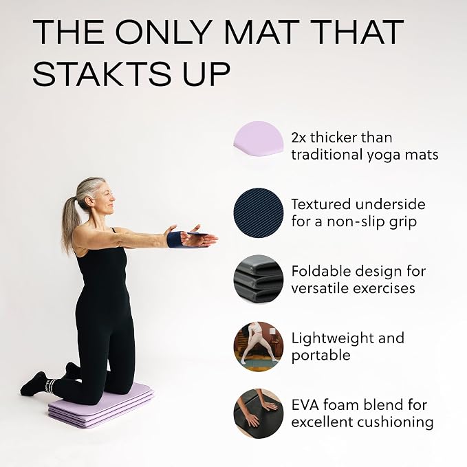 Stakt Foldable Yoga Mat Pro - Non Slip 2 in 1 Fitness Exercise Mat | Premium textured grip, 12 mm thick, folding design, EVA foam blend, supports Pilates, barre, and strength training
