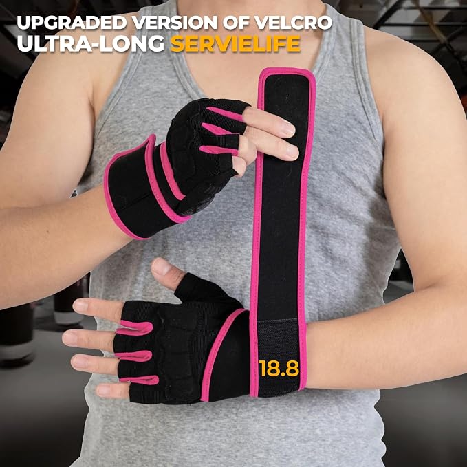 Workout Gloves for Men - Gym Weight Lifting Padded Gloves with Wrist Wrap Support, Full Palm Protection & Silicone Grip Gym Gloves, Exercise, Cross Training, Fitness, Pull-up