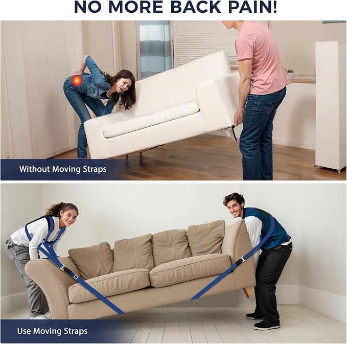 Ytonet Furniture Moving Straps for Lifting with Padded Back Supprot | 2-Person Lifting and Moving System for Move Furniture, Appliances, Heavy Objects up to 800 lbs, 130 In Wire Rope Slings Blue