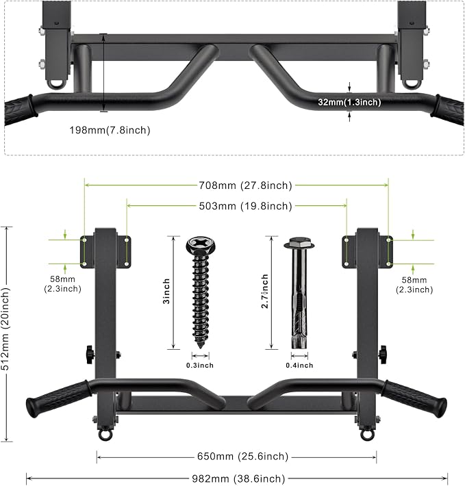 SELEWARE Heavy Duty Welded Pull Up Bar Wall/Joist/Ceiling Mount Chin Up Bar | Multifunctional Pull-up Bars w/Resistance Band Hooks for Home Gym Strength Training, Sturdy Steel Construction Support 500 lb