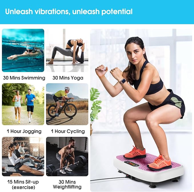 SoftGym Vibration Plate Exercise Machine for Lymphatic Drainage & Fitness | Quiet Heavy Duty 450lbs Capacity Platform, 120 Speeds Shake Machine with Resistance Bands for Home Muscle Activation